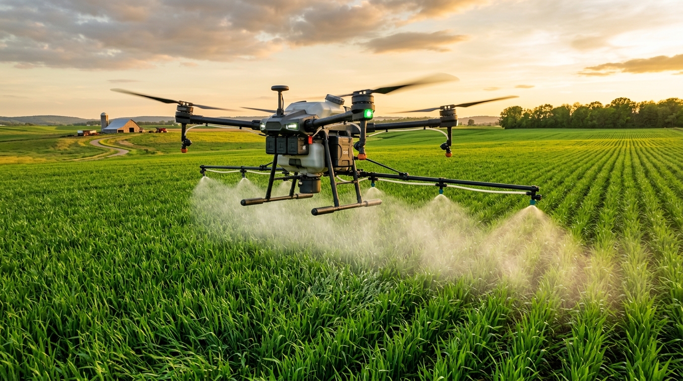 Drone Agrícola de Pulverização sobre a Lavoura